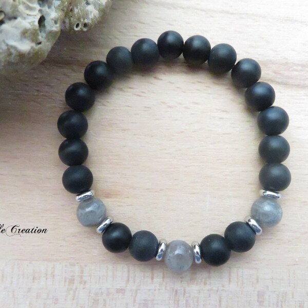 Bracelet homme | Bracelet en pierres naturelles Onyx noir mat et Labradorite