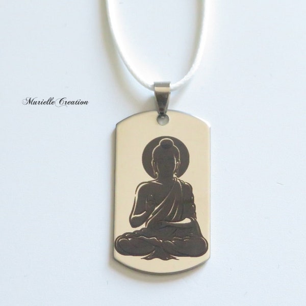 Collier avec médaille gravure Bouddha | collier Bouddha | collier à personnaliser