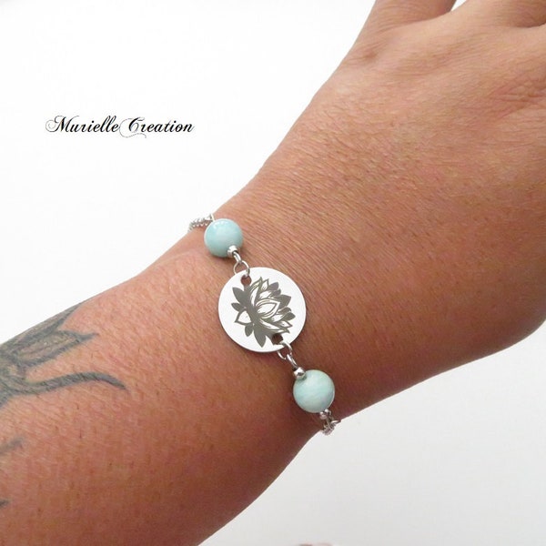 Bracelet Amazonite A+++ | Bracelet Fleur de lotus | Bracelet en pierres naturelles Amazonite | bijou fleur de lotus | bracelet pierres