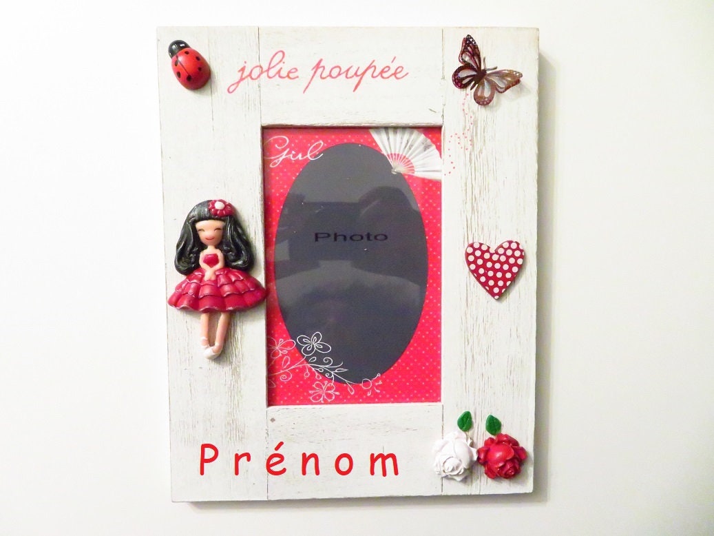 Cadre Photo Prénom, Cadre Petite Fille Blanc et Rouge