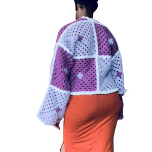 Purple Granny Square Cardigan.Crotchet Granny Cardigan. Fashionable Granny squares.