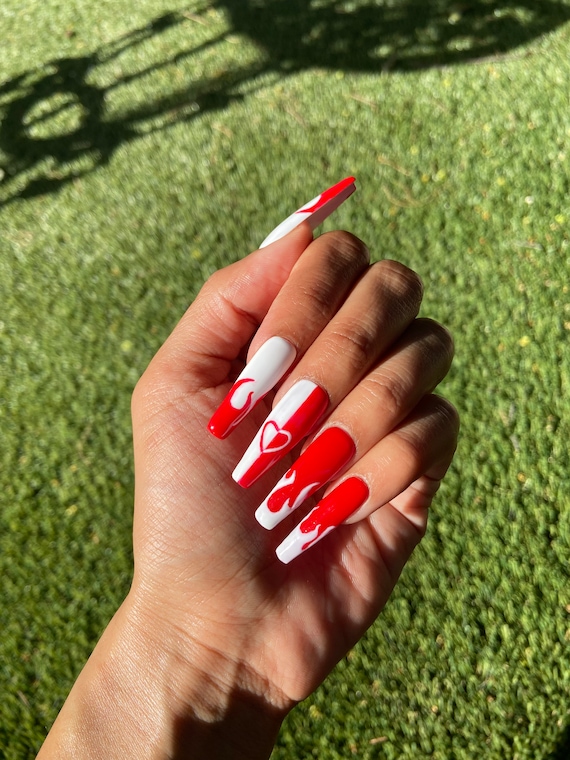 Buy Valentine's Day Press on Nails, Glitter Nails, Red Nails, Coffin Nails,  French Tip Nails, Fake Nails Online in India - Etsy