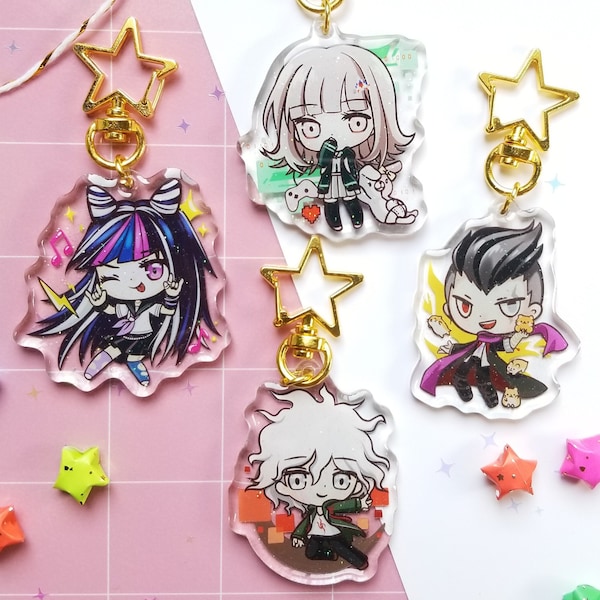 Danganronpa Goodbye Despair Acrylic Charms | Holographic | Two expressions in one!  | Chiaki | Ibuki | Gundham | Nagito |