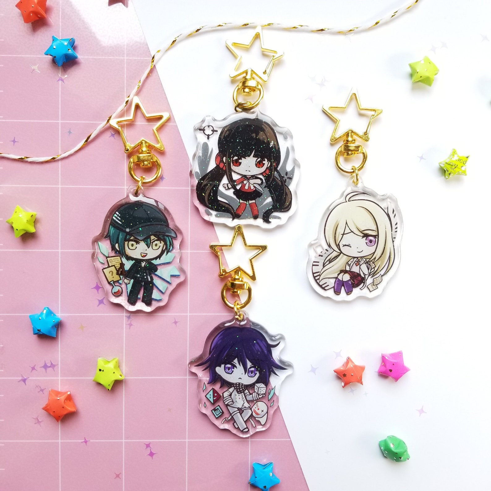 Danganronpa V3 Killing Harmony Acrylic Charms | Holographic | 2 expressions in one! | Maki | Shuichi | Kokichi | Kaede