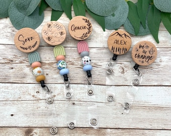 Personalized Boho Rainbow Badge Reel // Silicone Beaded ID Badge Holder // Office Badge Holder // Nurse Gift // Teacher Gift
