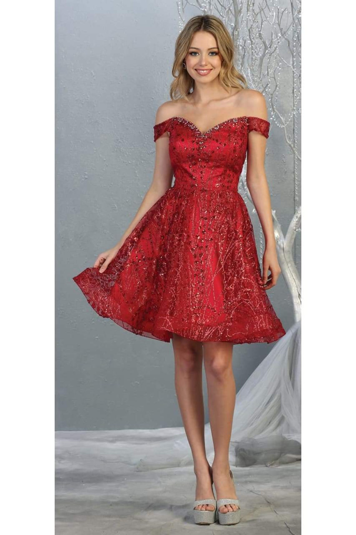 Off The Shoulder Glitter Cocktail Dress Etsy