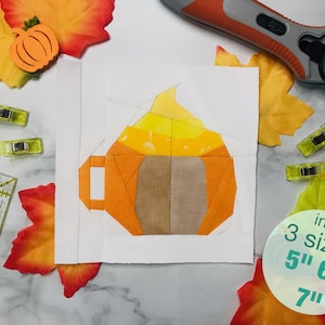 Pumpkin Spice Mug Foundation Paper Piecing Pattern Coater/Mugrug/Quiltblock &#39;pumpkin spice mug&#39; 5&quot; 6&quot; 7&quot;