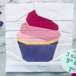 Cupcake Foundation Paper Piecing Pattern Coaster/Mugrug/Quiltblock &#39;cupcakelove&#39; 5&quot; 6&quot; 7&quot;