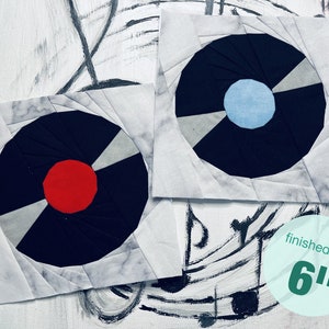 Vinyl Record Foundation Paper Piecing Pattern Quilt Block &#39;recordlove&#39; 6&quot;