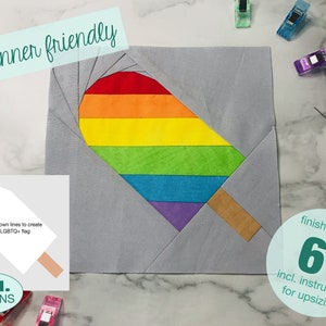 Pride Popsicle Foundation Paper Piecing Pattern Coaster/Mugrug/Quiltblock &#39;pridepopsicle&#39; 6&quot;