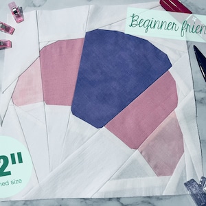 Croissant Foundation Paper Piecing Pattern Quilt Block &#39;croissantlove&#39; 12&quot;