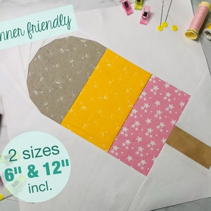 Popsicle Foundation Paper Piecing Pattern Coaster/Mugrug/Quiltblock &#39;popsiclelove&#39; 6&quot; 12&quot;