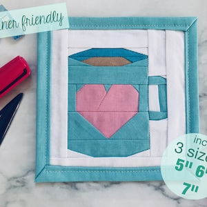 Modello per rivestimento/mugrug/quiltblock per fondotinta in carta per tazza &#39;muglove&#39; 5&quot; 6&quot; 7&quot;