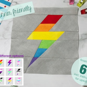 Pride lightning Foundation Paper Piecing Pattern Coaster/Mugrug/Quiltblock &#39;pridestrike&#39; 6&quot;