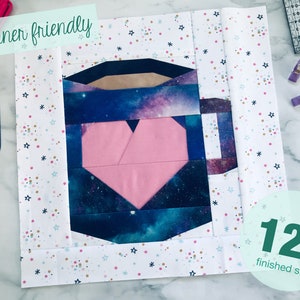 Mug Foundation Paper Piecing Pattern Quiltblock &#39;muglove&#39;  12&quot;