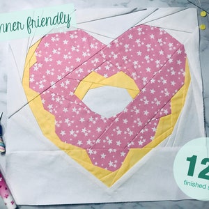 Donut Foundation Paper Piecing Pattern Quiltblock &#39;donutlove&#39; 12&quot;