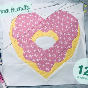 Donut Foundation Paper Piecing Pattern Quiltblock 'donutlove' 12"