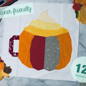 Pumpkin Spice Mug Foundation Paper Piecing Pattern Quiltblock &#39;pumpkinspicemug&#39; 12&quot;