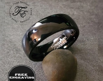 Engraved Black Tungsten Ring: Custom Handwriting Promise Ring