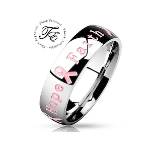 Breast Cancer Awareness Ring - Cancer Survivor Ring Faith Hope Strength Ring