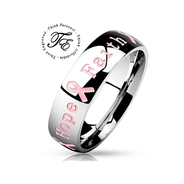 Breast Cancer Awareness Ring - Cancer Survivor Ring Faith Hope Strength Ring