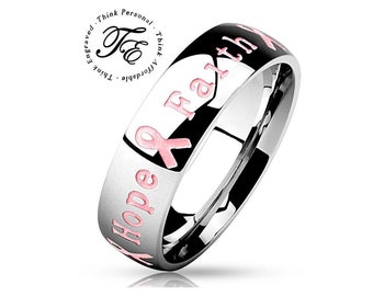 Pink Enamel Breast Cancer Awareness Ring: Stainless Steel Survivor Ring