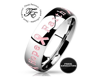 Personalized Breast Cancer Awareness Ring: Engraved Stainless Steel Survivor Ring