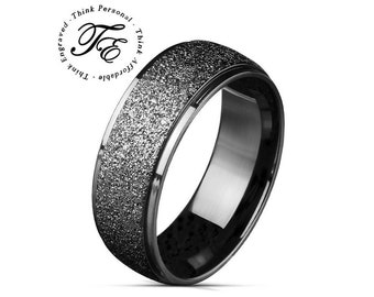 Men's Black Sandblasted Stainless Steel Promise Ring