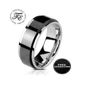 Personalized Engraved Men's Black Spinner Wedding Ring Band -  Anxiety Fidget Wedding Ring For Him - Tarnish Free Ring