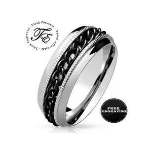 Custom Engraved Men&#39;s Chain Spinner Promise Ring or Wedding Ring - Handwriting Ring - Promise Ring For Guys