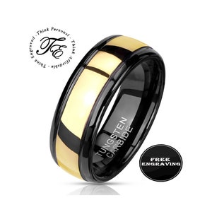 Personalized Men&#39;s Gold Tungsten Wedding Ring - Traditional Engraved Tungsten Handwriting Ring For Guys