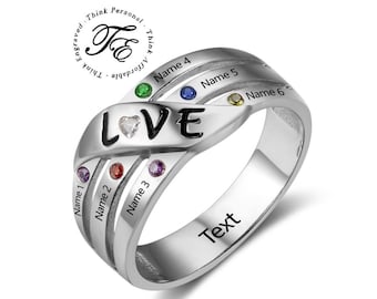 6 Stone Mother's Family Ring - 6 Birthstone Love Grandma Ring - Family Name Ring - Unique Mother's Ring - Sterling silver Mother's Ring