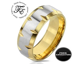 Personalized Men's Gold Notched Promise Ring: Engraved Handwriting