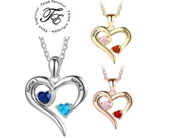 Collar personalizado para madres con 2 piedras de nacimiento "Mi corazón abierto" - Collar para parejas con dos piedras