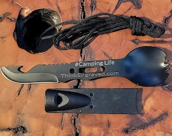 Personalized Engraved Camping Spork and Knife Survival Multi Tool