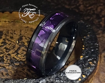 Engraved Purple Charoite Ring: Men's Promise or Wedding Band