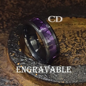 Men's Engraved Radiant Purple Charoite Promise Ring Band - Persoanlized Purple Charoite Pinky Promise Ring For Him