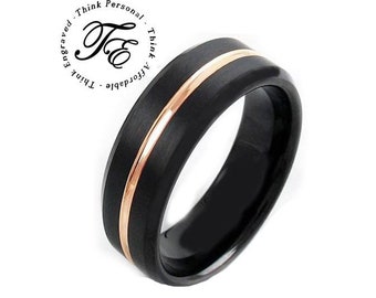 Men's Black Tungsten Promise Ring: 14K Gold Groove