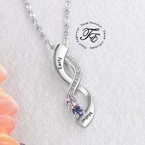 Personalized Mother&#39;s Necklace Elongated Infinity Pendant 2 Names - Couples Infinity Necklace - BFF Necklace - Custom Name Necklace