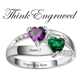 2 Stone Mother&#39;s Ring Eternal Love or Personalized Promise Ring - 2 Engraved Names