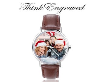 Personalized Photo and Custom Message Watch Brown Leather Band