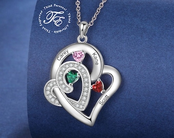 Collar personalizado con colgante de corazón y piedra natal: Colgante personalizado de acero inoxidable para madres.