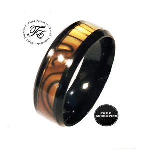 Custom Engraved Men&#39;s Tiger&#39;s Eye Opal Wedding Ring - Guy&#39;s Handwriting Wedding Ring