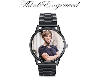 Personalized Photo and Custom Message Black Band Black Bezel