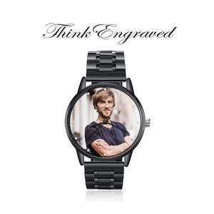 Personalized Photo and Custom Message Black Band Black Bezel