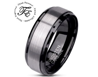 Men's Brushed Steel Tungsten Promise Ring - Silver and Black