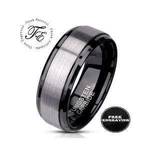 Personalized Men&#39;s Brushed Steel Real TungstenWedding Ring - Engraved Handwriting Wedding Ring For Him