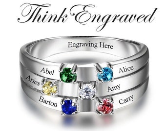 Personalized 6 Stone Mother's Ring  6 Engraved - 6 Birthstone Mother's Ring or Grandmother's Ring