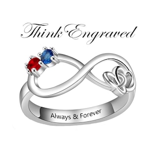 2 Stone Infinity Double Hearts Personalized Mothers Ring or Couples Ring