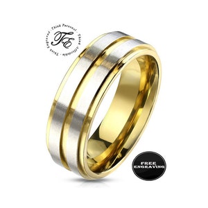 Custom Engraved Men&#39;s Silver and Gold Promise Ring or Wedding Ring - Handwriting Ring - Promise Ring For Him